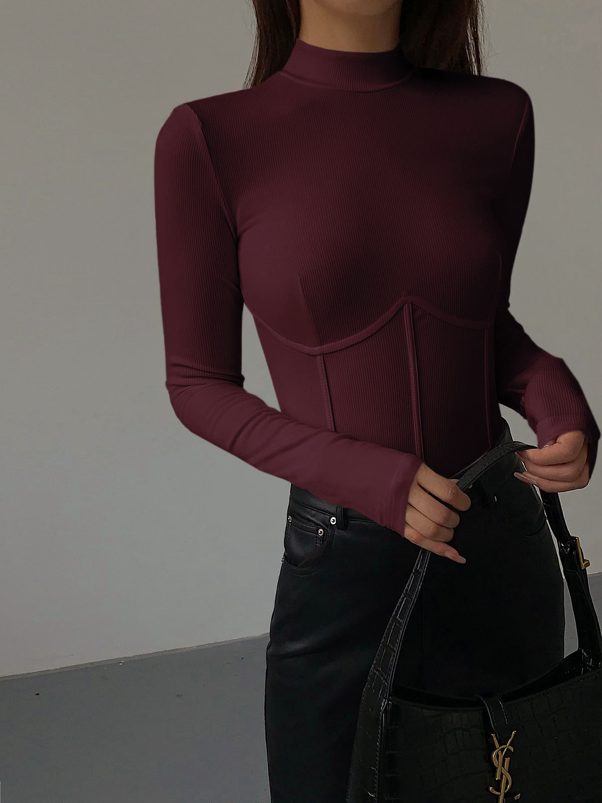 Balıkçı Yaka Nervürlü Bluz Uzun Kol Slim Fit