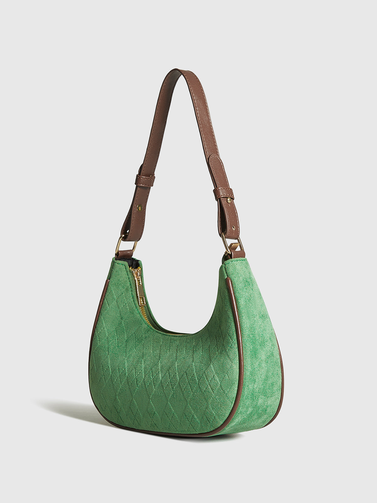 Ayarlanabilir Kayışlı Romboid Desenli Hilal Çanta Koyu Yeşil