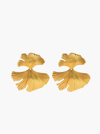 Ginkgo Yaprağı Dalgalı Küpeler Altın Titanyum Çelik