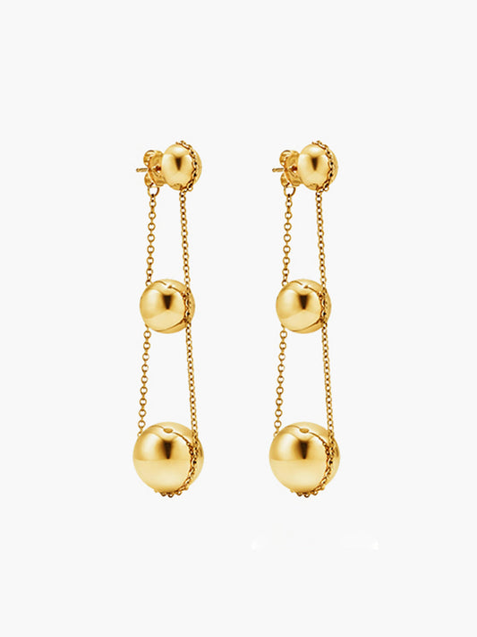 Şık Üçlü Toplu Sarkıt Küpe Altın Bakır