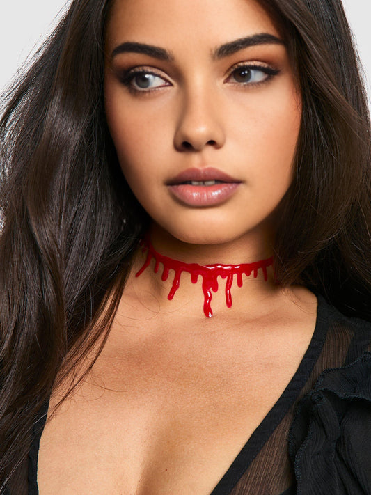 Cadılar Bayramı Kan Damlayan Choker Kolye Kırmızı Plastik
