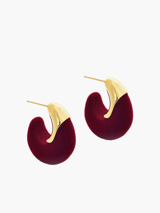 Peluş Kelepçe Küpe Bordo Kadife Detaylı
