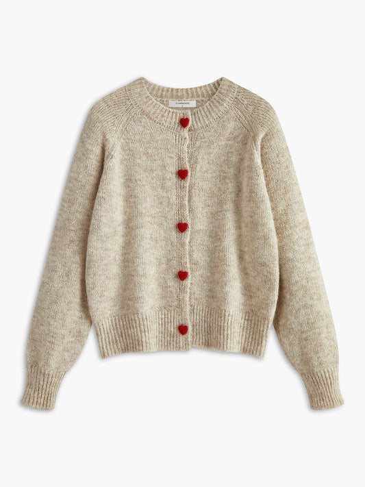 Kalp Düğmeli Triko Hırka Kayısı Rengi Uzun Kollu