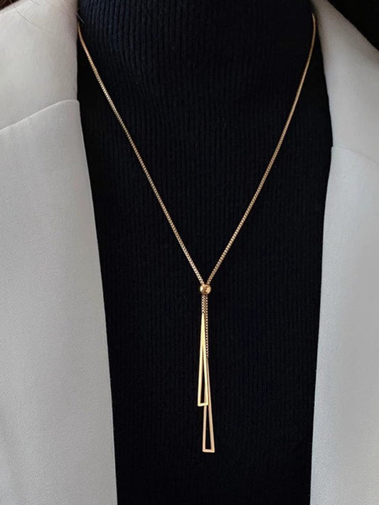 Altın Lariat Püskül Kolye Titanyum Çelik Uzun Model