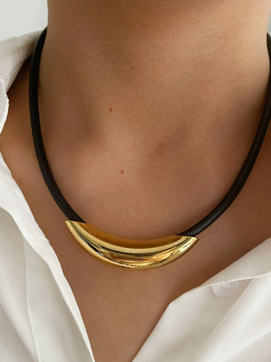 Altın Boru İp Choker Kolye Titanyum Çelik