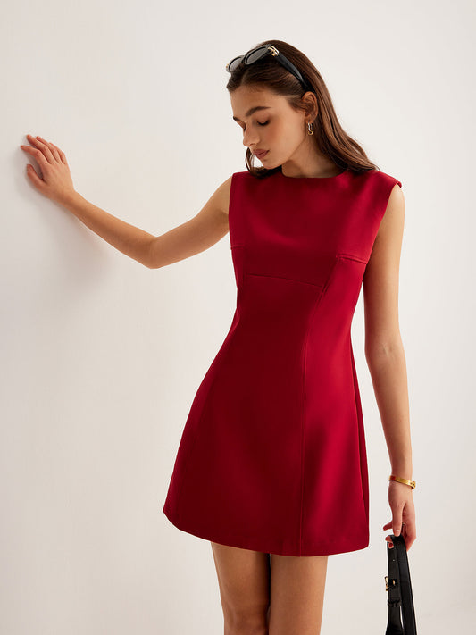Fermuarlı Askılı Kısa Elbise Kırmızı Düz Kesim