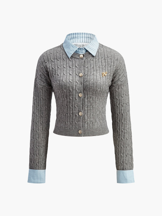 2'si 1 Arada Düğmeli Triko Üst Gri Zıt Bağlama