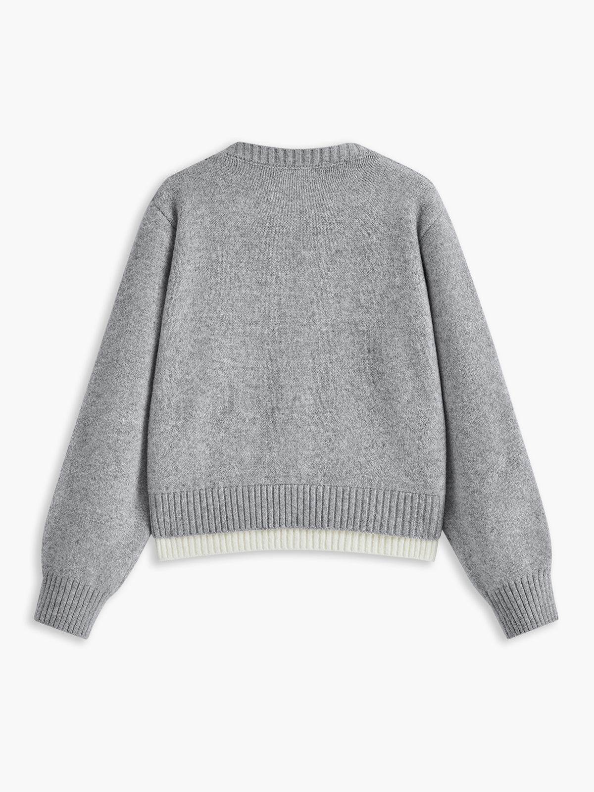 3D Çiçek Detaylı Kadife Hırka Gri Kontrast Kenar