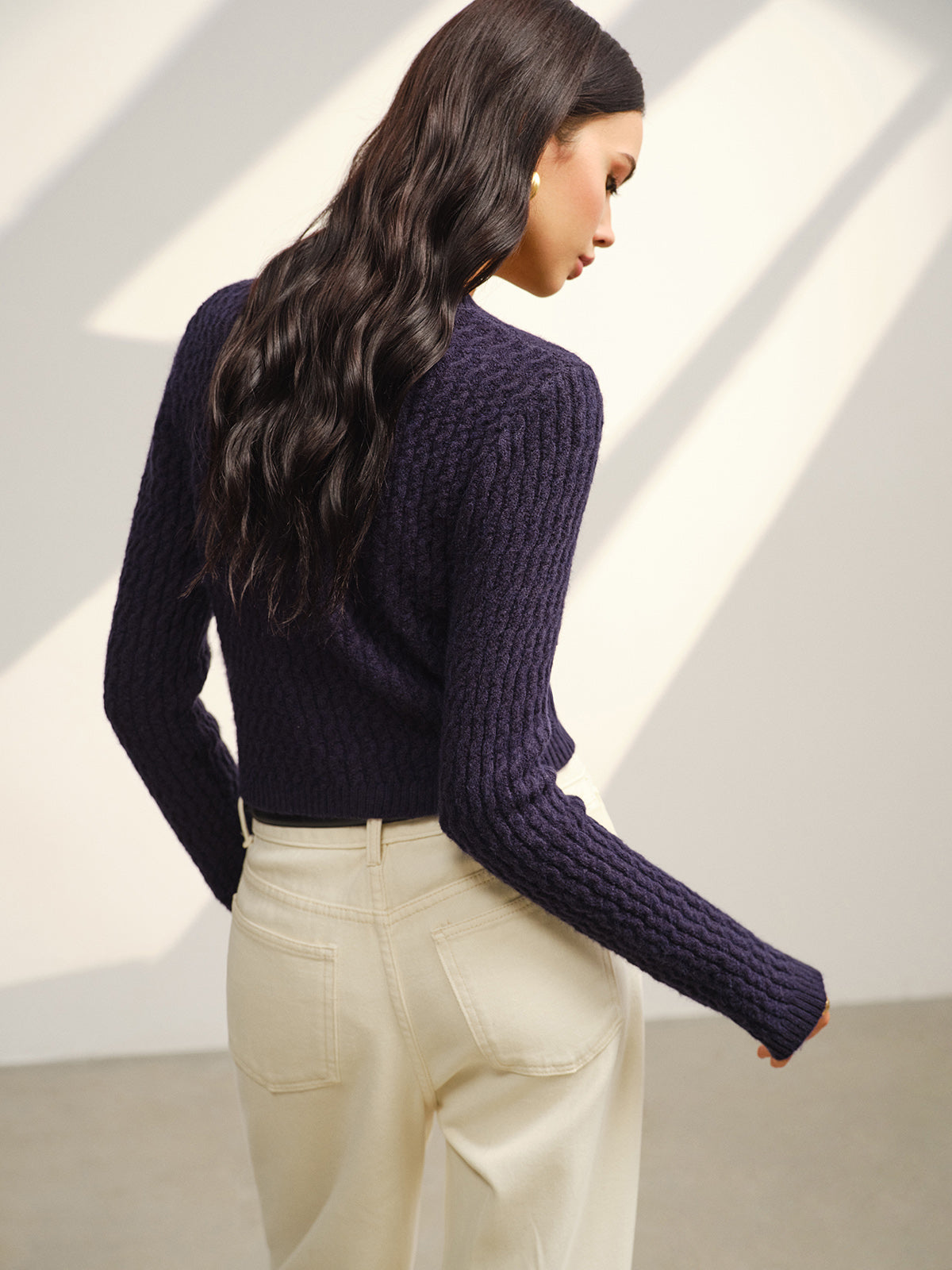 Düğmeli Triko Hırka Lacivert Metal Detaylı Cepli