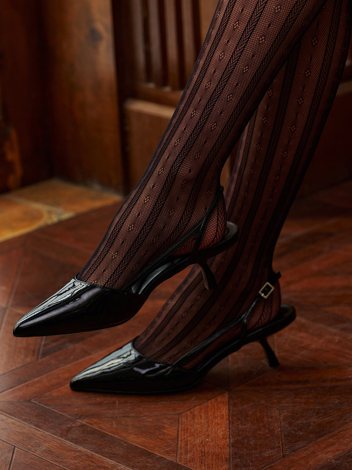 Slingback Topuklu Ayakkabı Sivri Burun 4cm Siyah