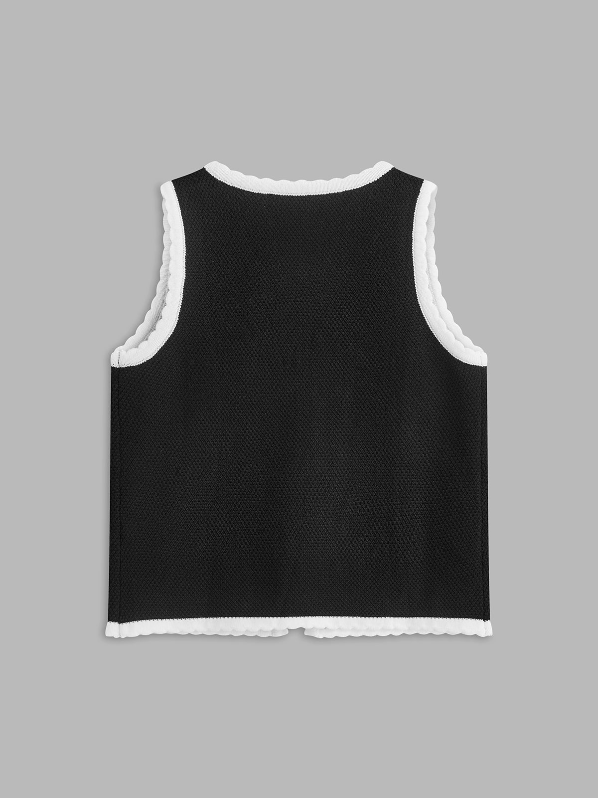 Çizgili Bağlamalı Triko Yelek Siyah V Yaka Kolsuz