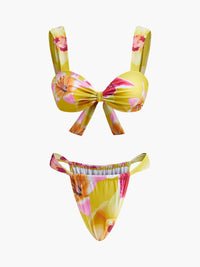 Çiçek Desenli Jarse Bikini Takımı Sarı