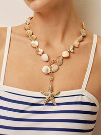 İncili Kolye Deniz Yıldızı Shell Süsü Altın