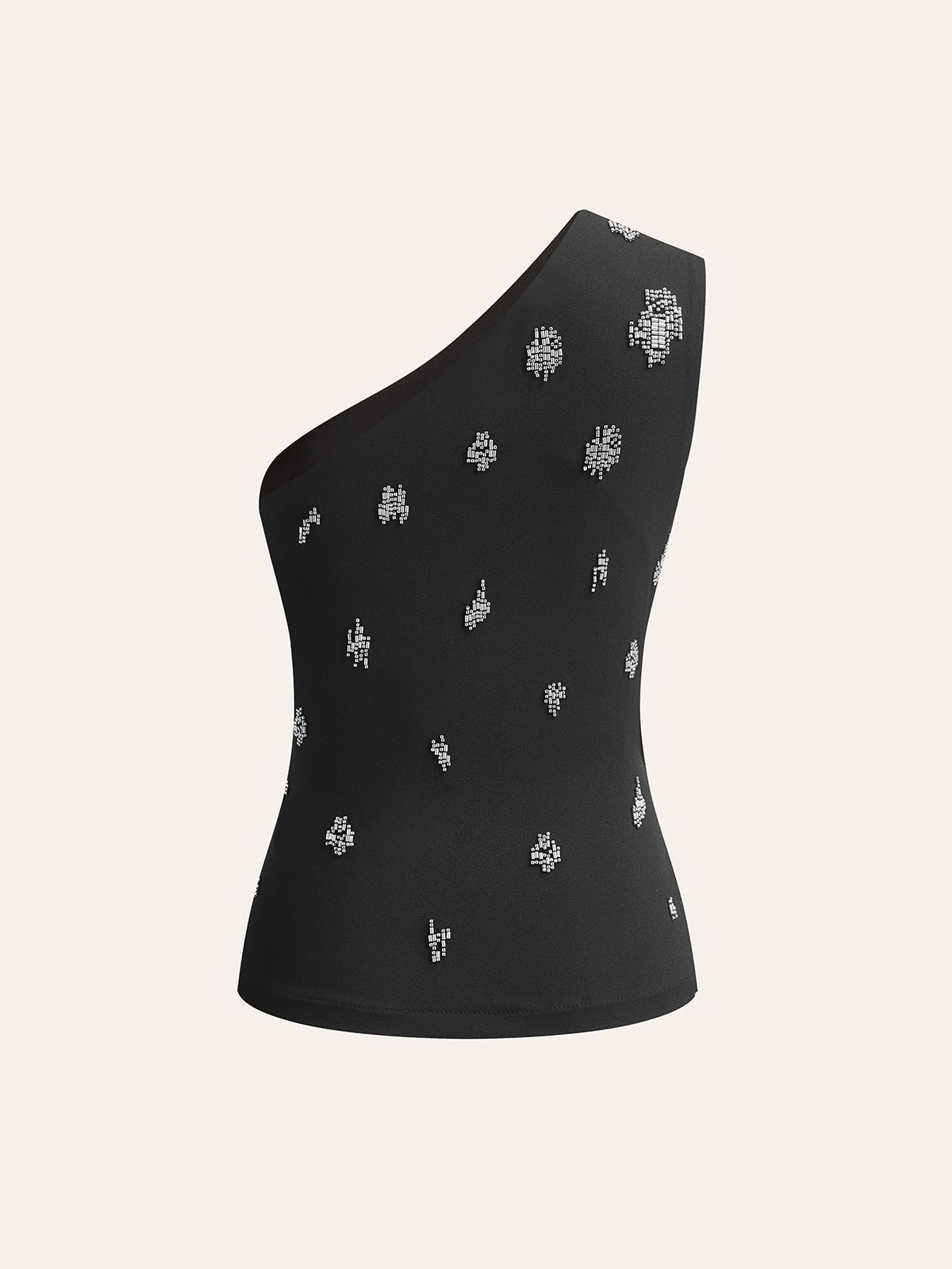 Tek Omuzlu Puantiyeli Bluz Siyah Asimetrik Kesim