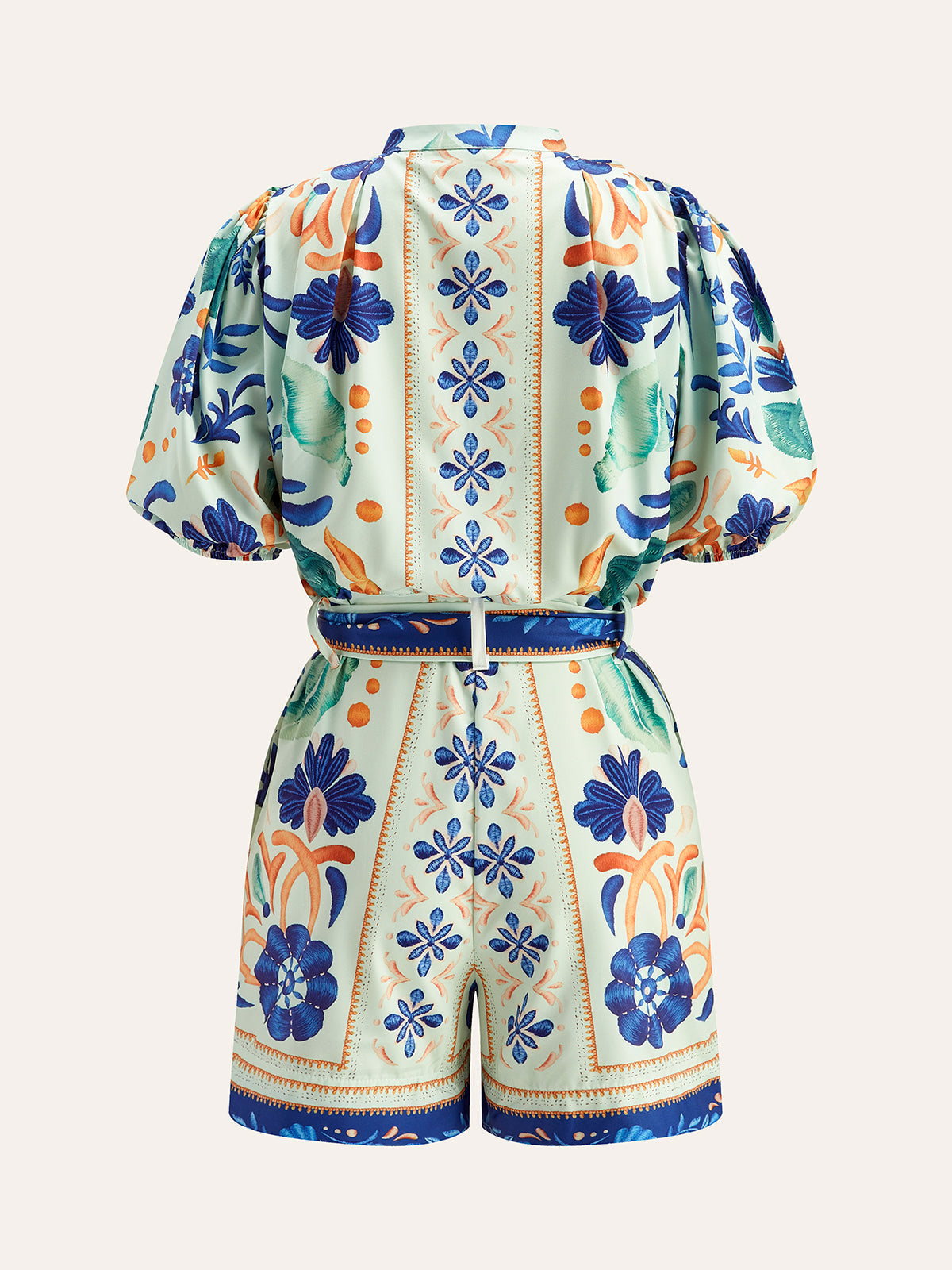 Çiçekli Kemerli Tulum Kısa Kol Çok Renkli