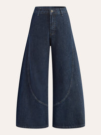 Geniş Paça Orta Bel Pamuklu Jean Siyah Regular Fit