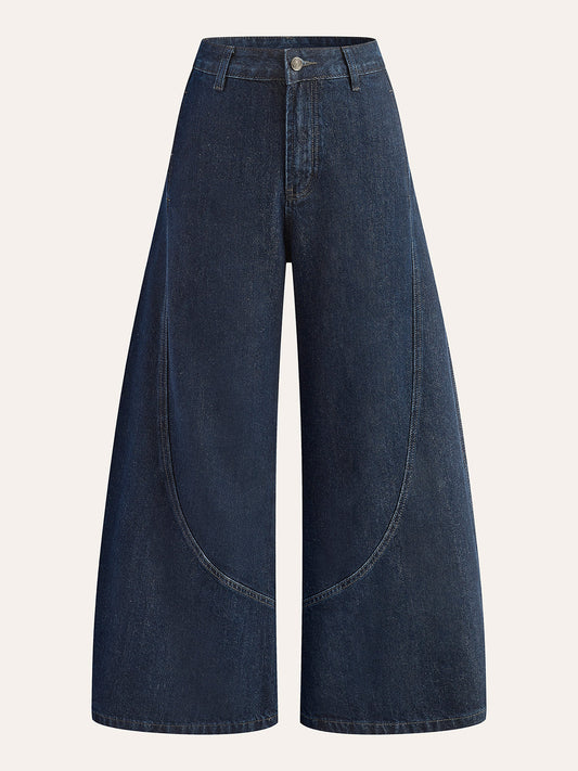 Geniş Paça Orta Bel Pamuklu Jean Siyah Regular Fit