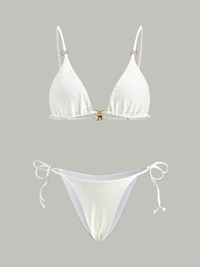 Doku Detaylı Bikini Takımı Beyaz Üçgen Kesim