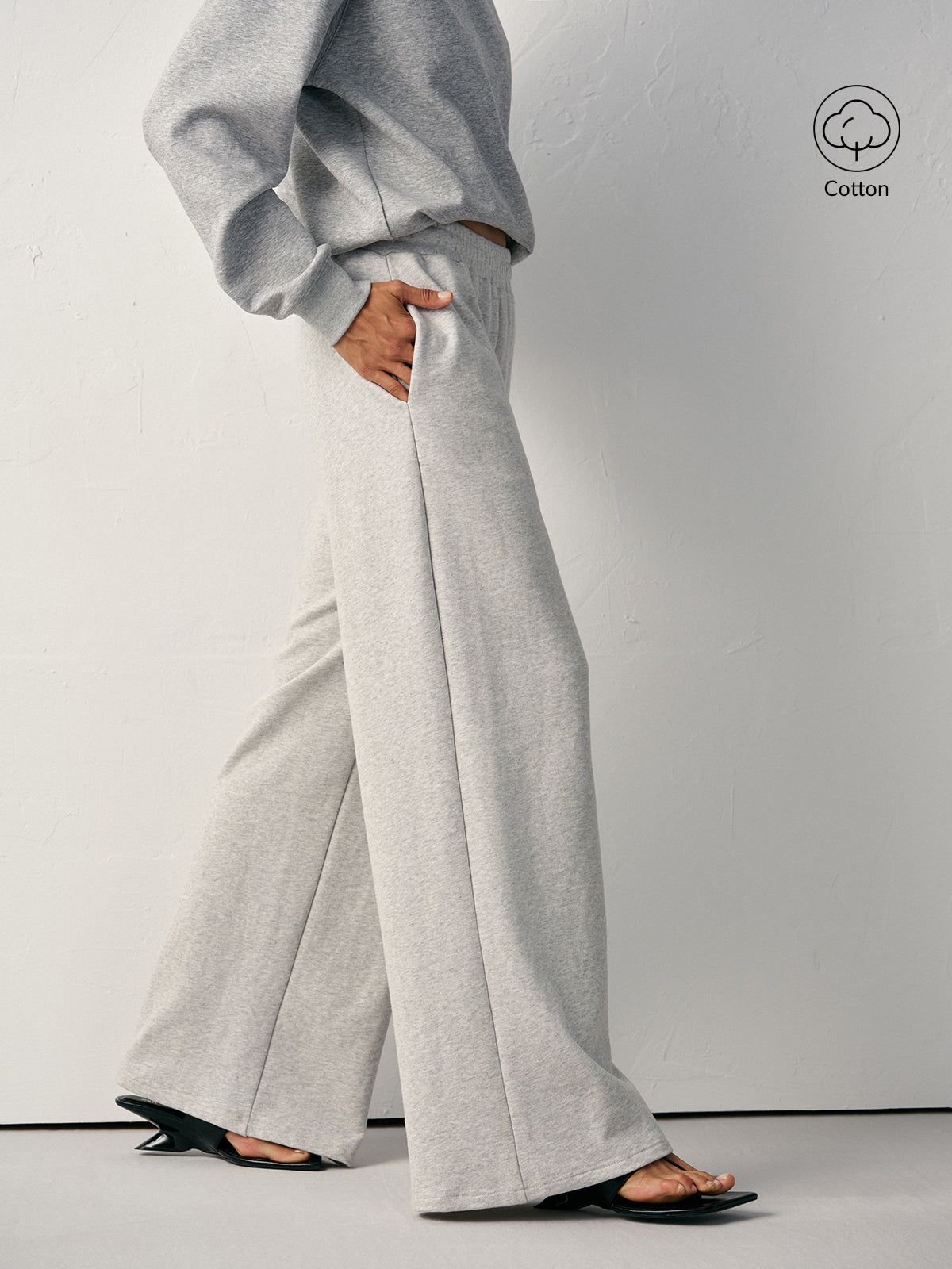 Pamuk Karışımlı Geniş Kesim Eşofman Altı Açık Gri