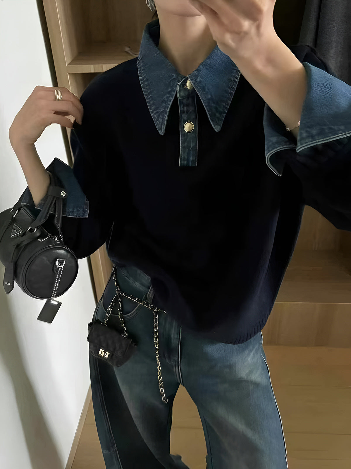 Panel Yaka Triko Kazak Bol Kesim Lacivert