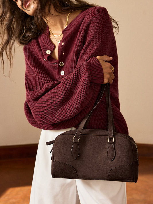 Retro Süet El Çantası Kahverengi Tek Beden