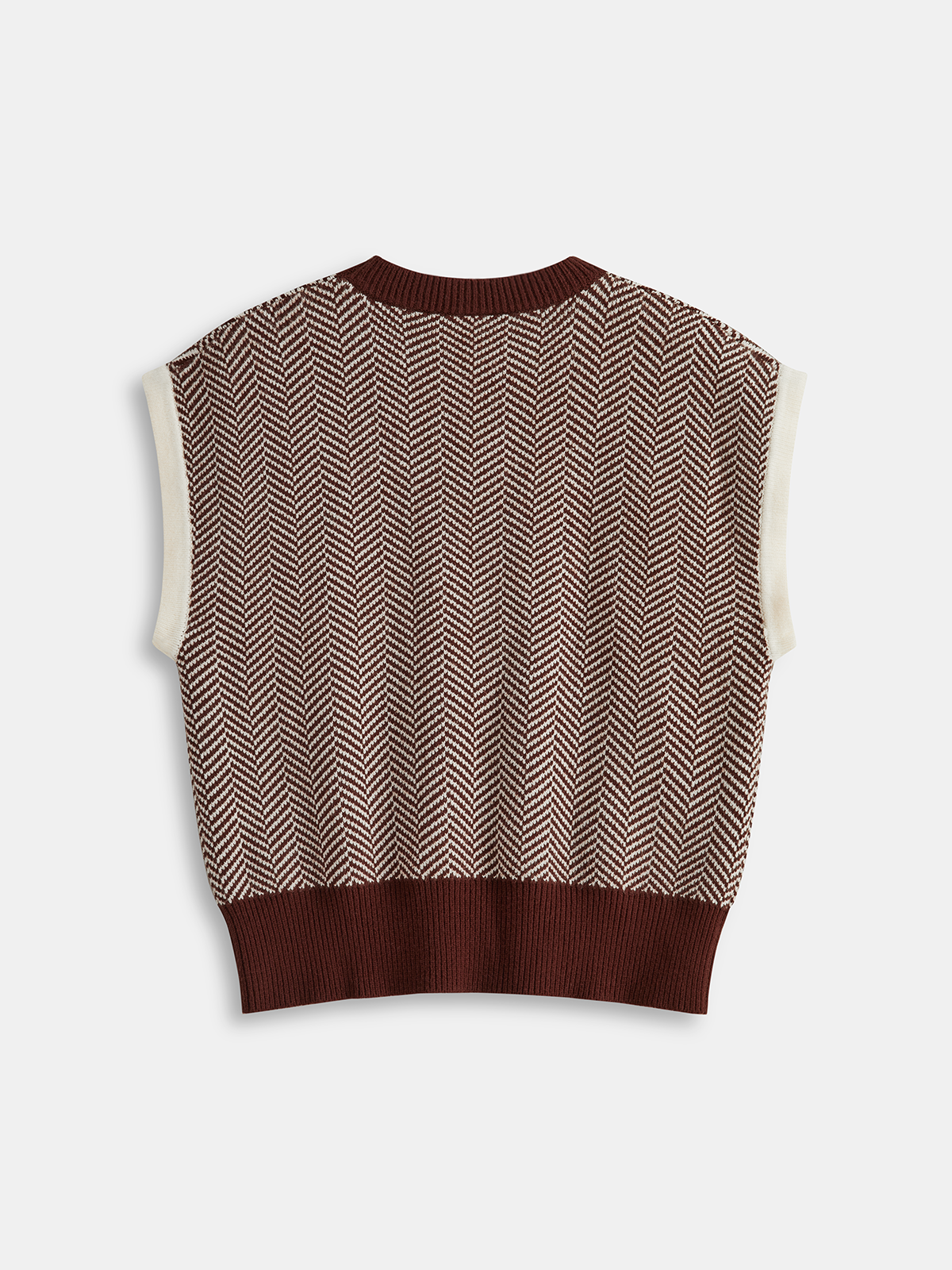 Balıksırtı Desenli Kolsuz Triko Yelek Açık Kahverengi