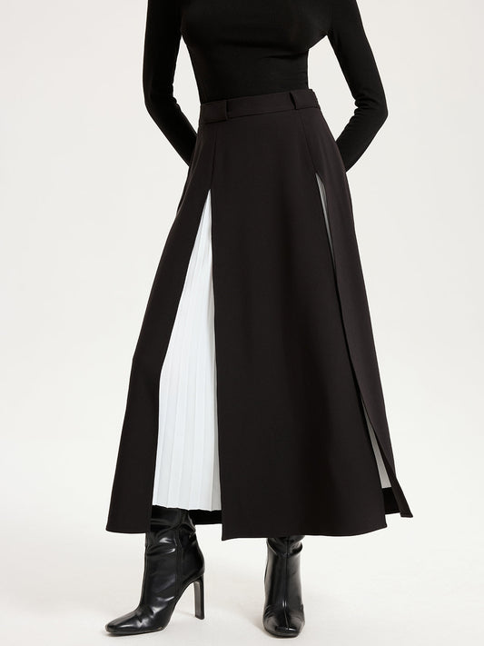 Kontrast Burgu Uzun Etek Siyah Beyaz Maxi