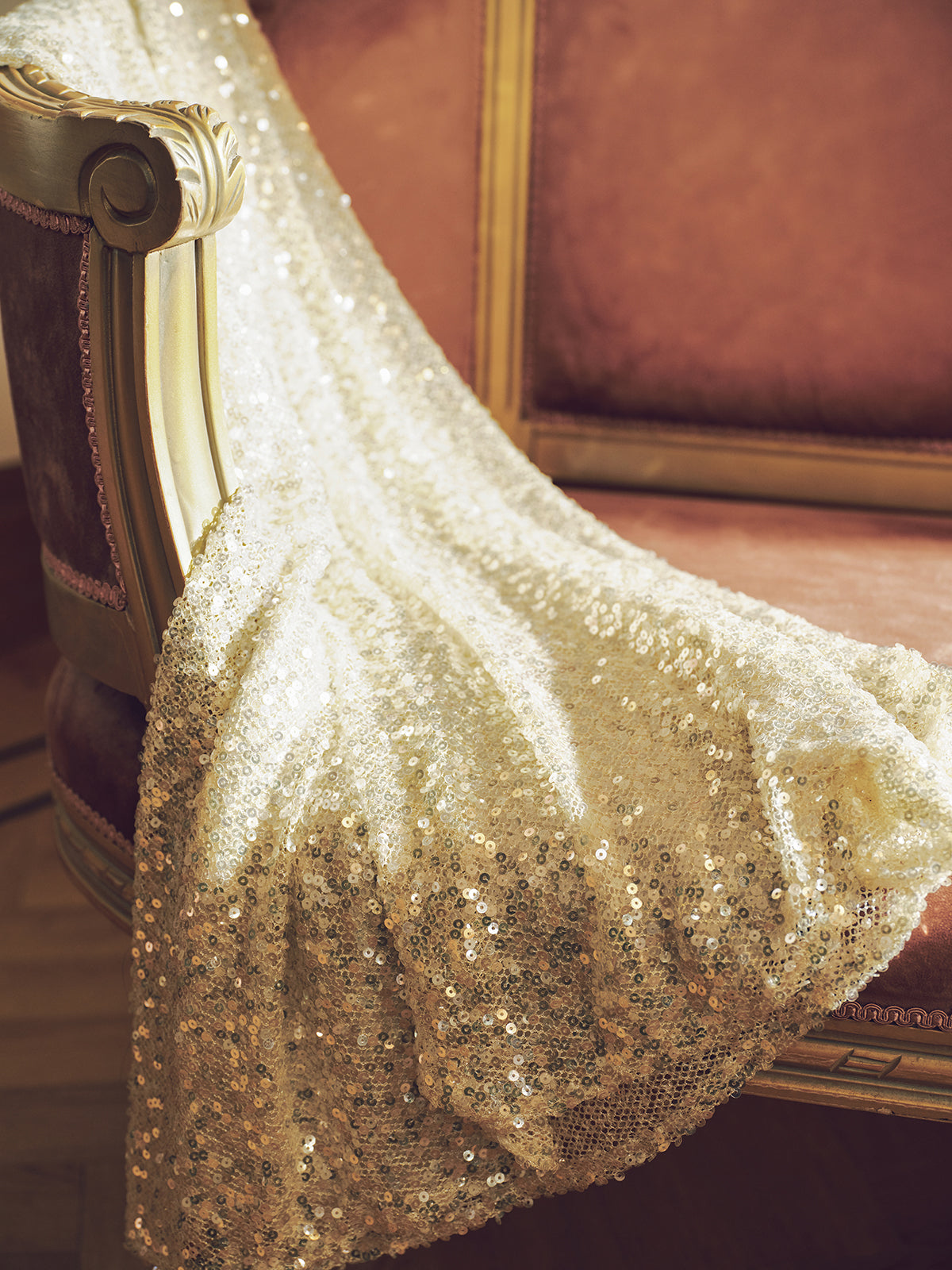 Payetli Denizkızı Maxi Etek Altın Düşük Bel