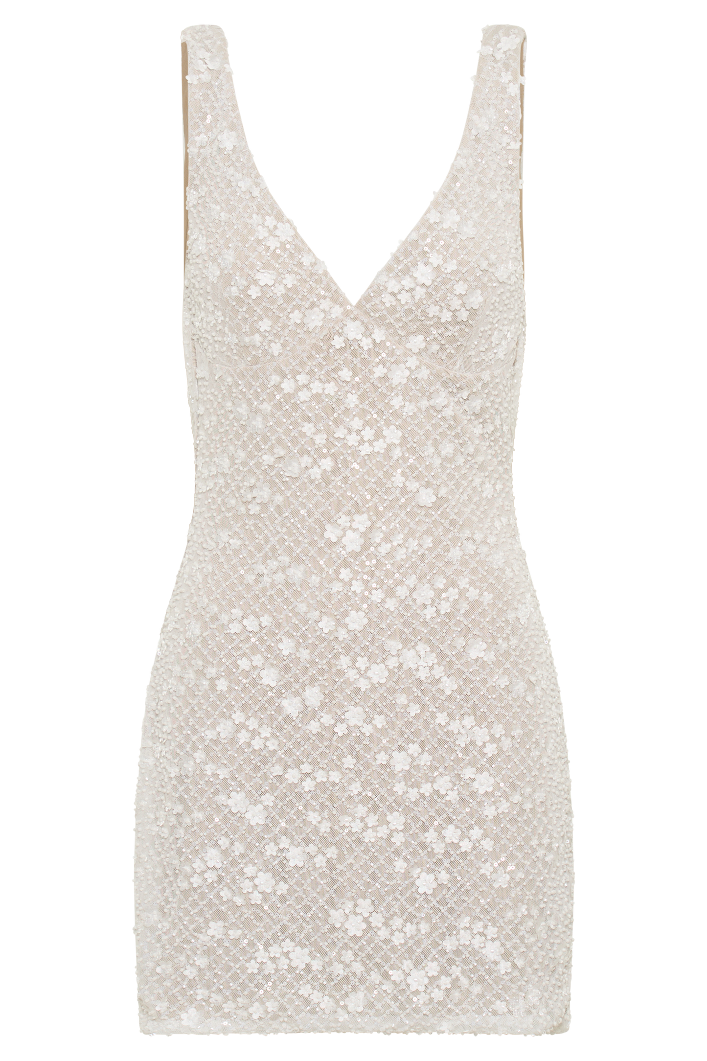 ROF Louanne Daisy Boncuklu Mini Elbise - Beyaz