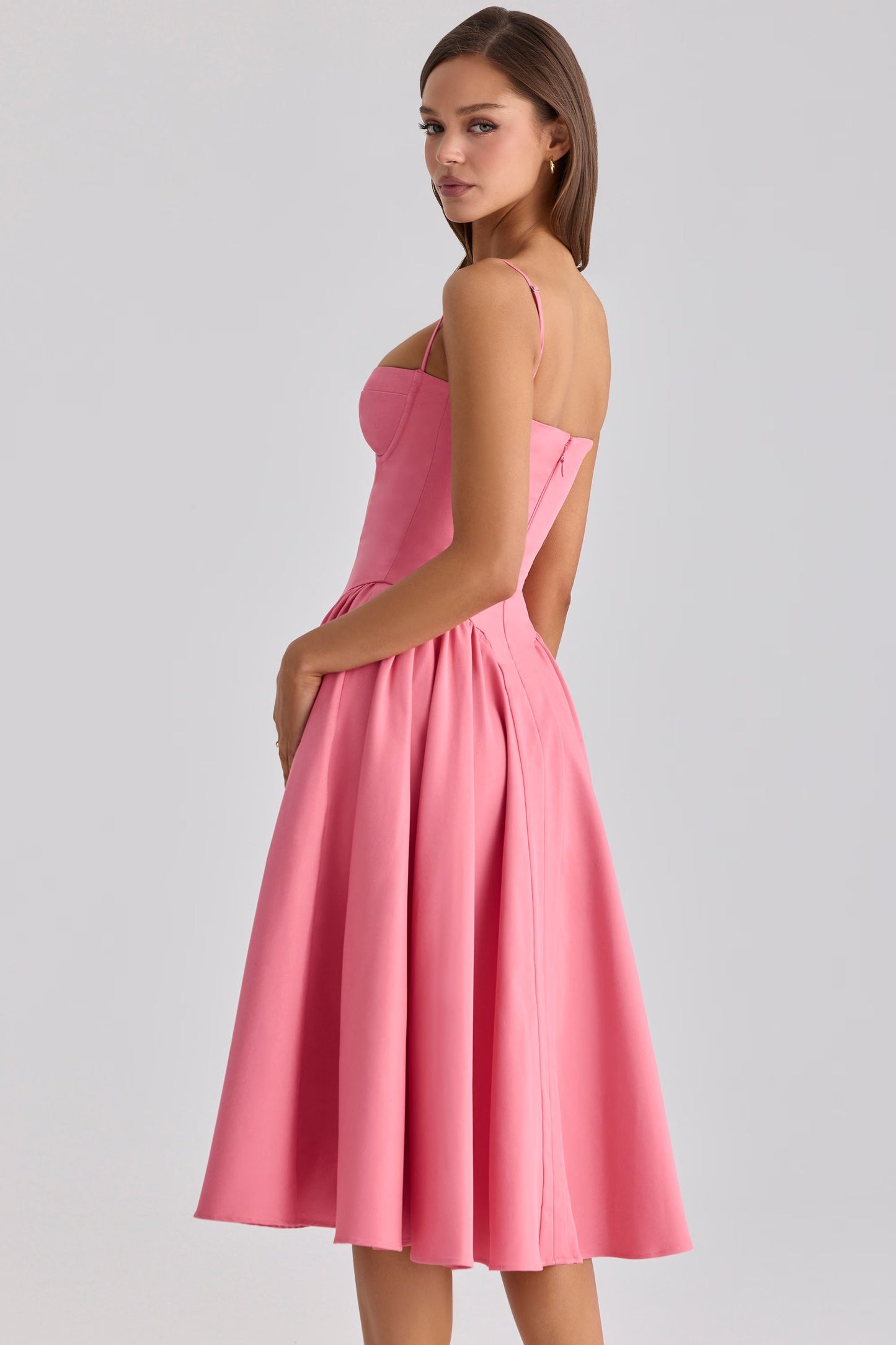 Fransız Retro Uzun Etek Pembe Askılı Saray Tarzı