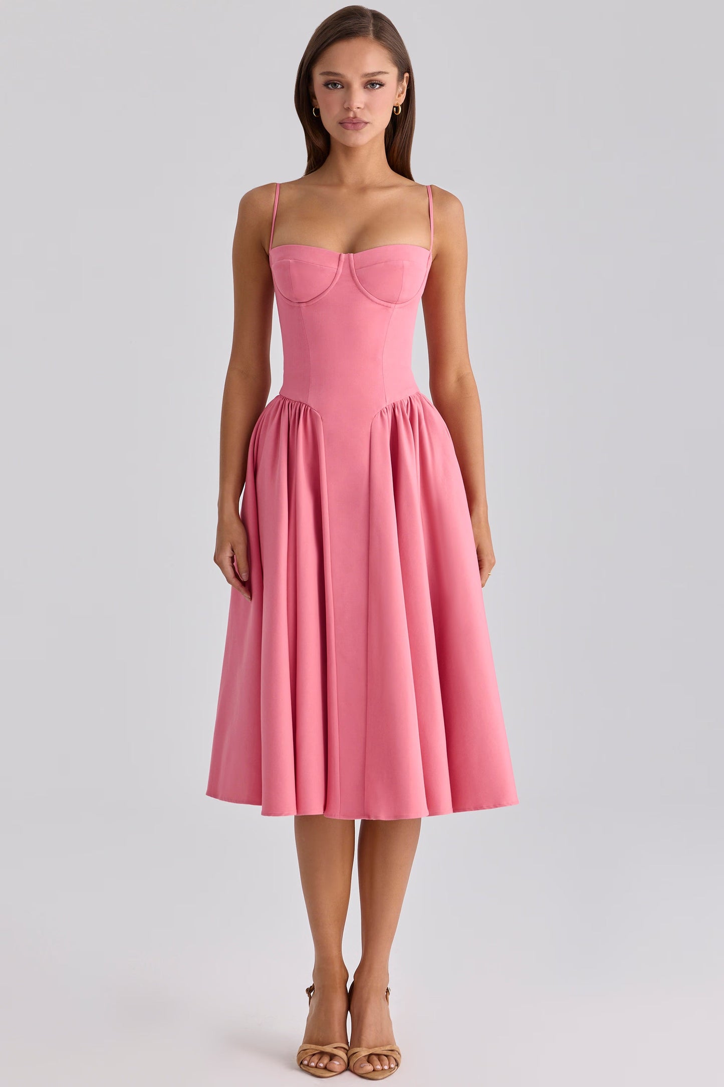 Fransız Retro Uzun Etek Pembe Askılı Saray Tarzı