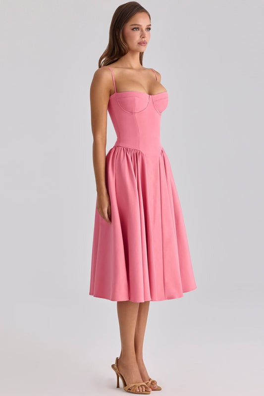 Fransız Retro Uzun Etek Pembe Askılı Saray Tarzı