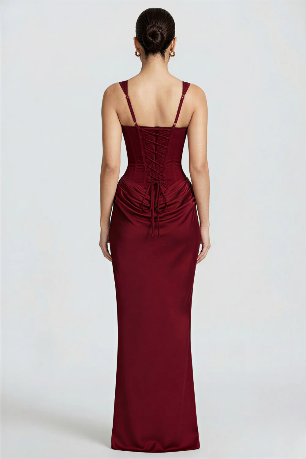 Arkası Bağcıklı Bordo Maxi Elbise